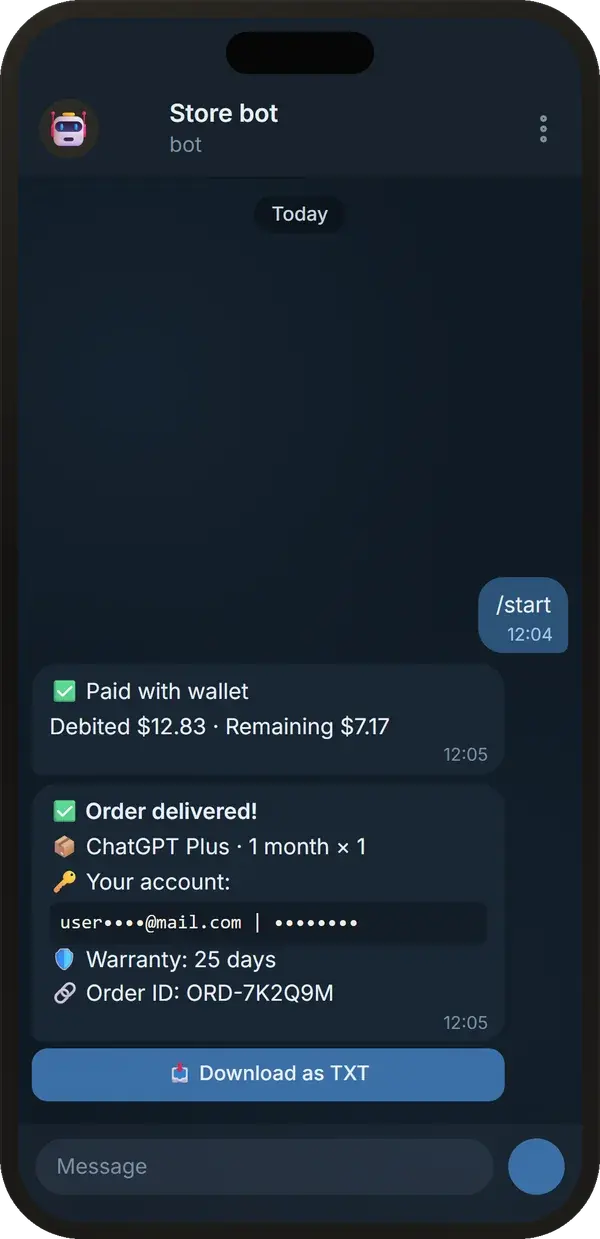 The order delivered in the chat